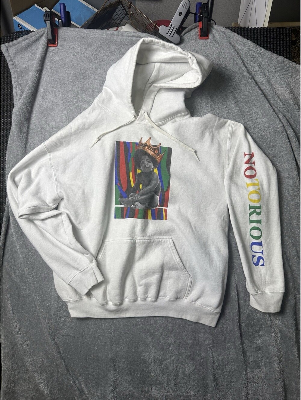 Notorious BIG Ready To Die Baby Crown Hoodie Large White Hip Hop Rap Graphic